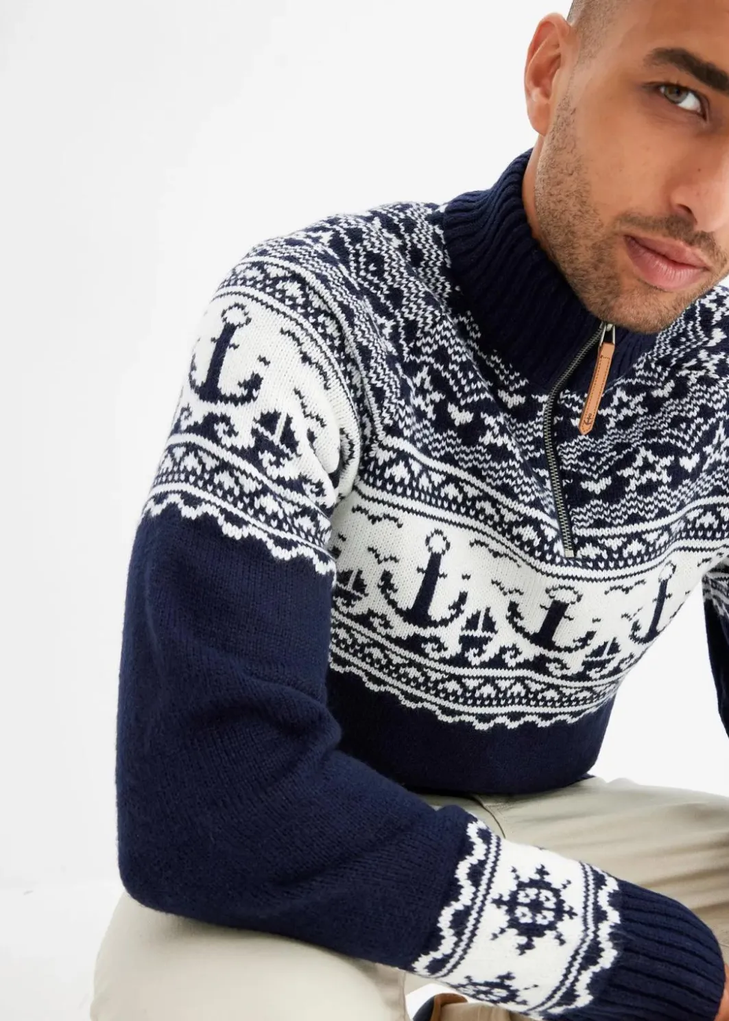 Herren bonprix Große Größen|Pullover & Strickjacken|Maritimer Norweger-Troyer