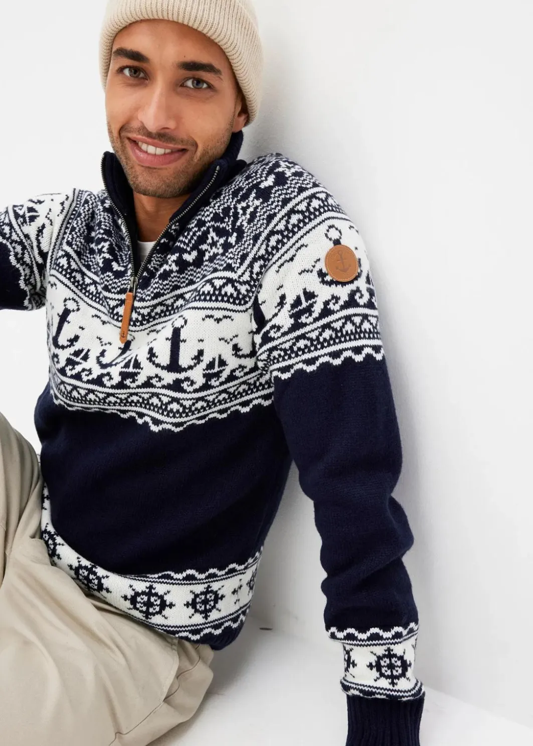 Herren bonprix Große Größen|Pullover & Strickjacken|Maritimer Norweger-Troyer