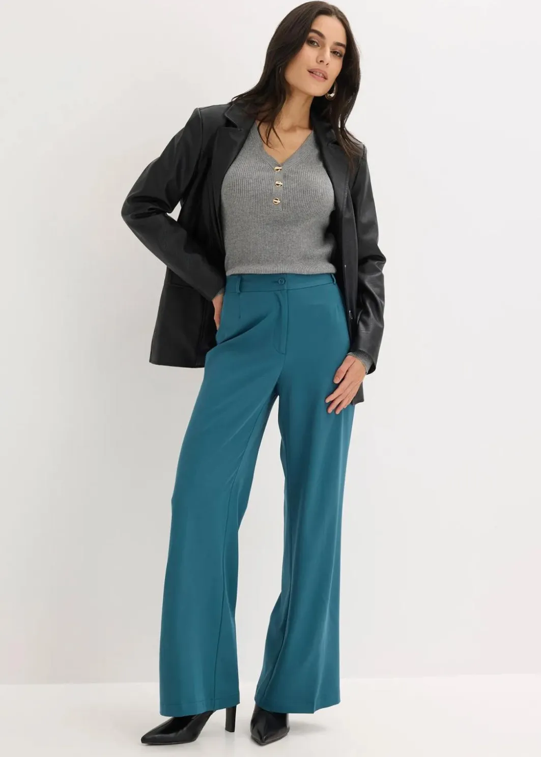 Damen bonprix Kurzgrößen|Bekleidung·Kleider|Marlenehose mit Bequembund