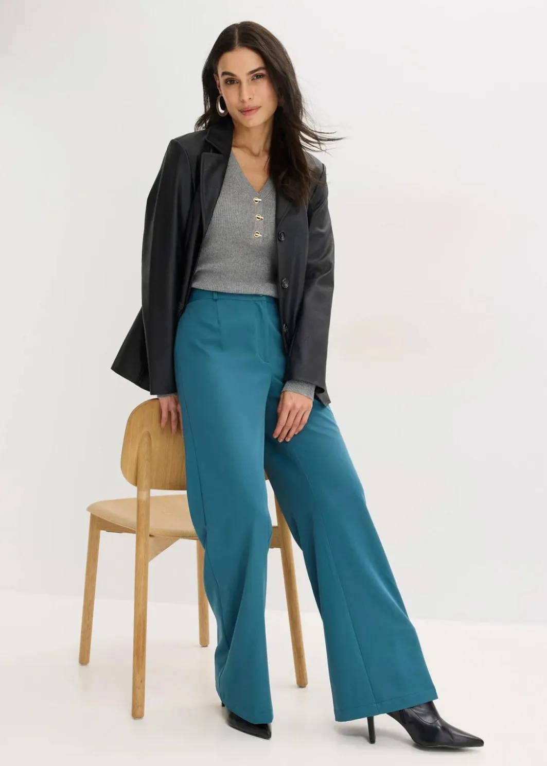 Damen bonprix Kurzgrößen|Bekleidung·Kleider|Marlenehose mit Bequembund