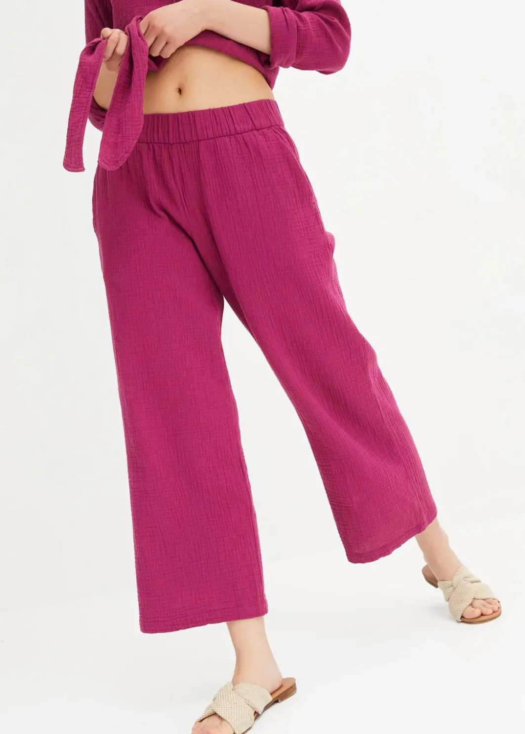 Damen bonprix Hosen|Marlenehose aus Baumwoll-Musselin