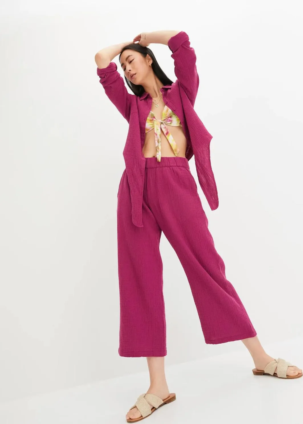 Damen bonprix Hosen|Marlenehose aus Baumwoll-Musselin