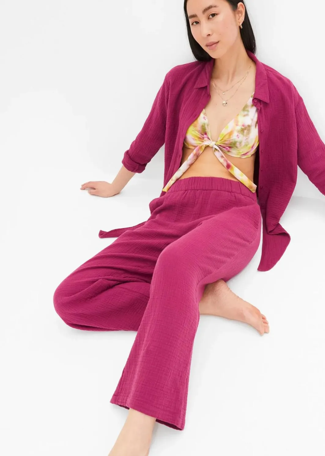 Damen bonprix Hosen|Marlenehose aus Baumwoll-Musselin