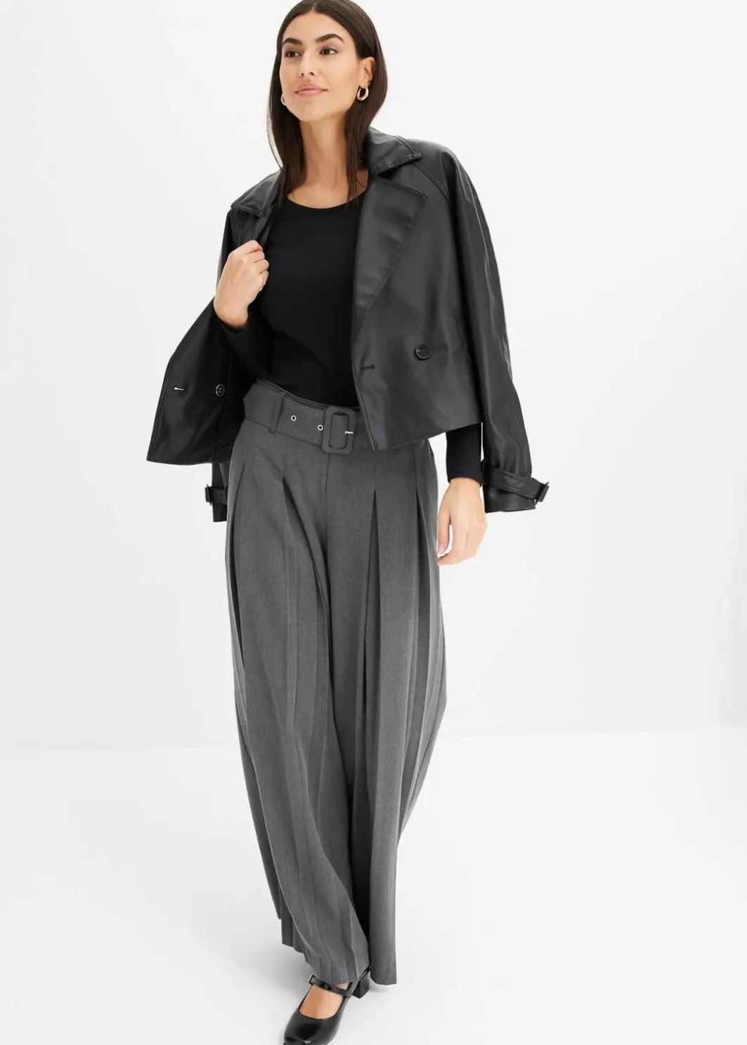 Damen bonprix Kurzgrößen|Bekleidung·Kleider|Marlenehose aus fließendem Viskose-Mix