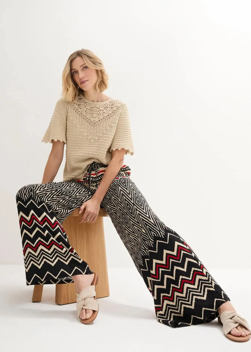 Damen bonprix Kurzgrößen|Bekleidung·Kleider|Marlenehose aus fließender Viskose