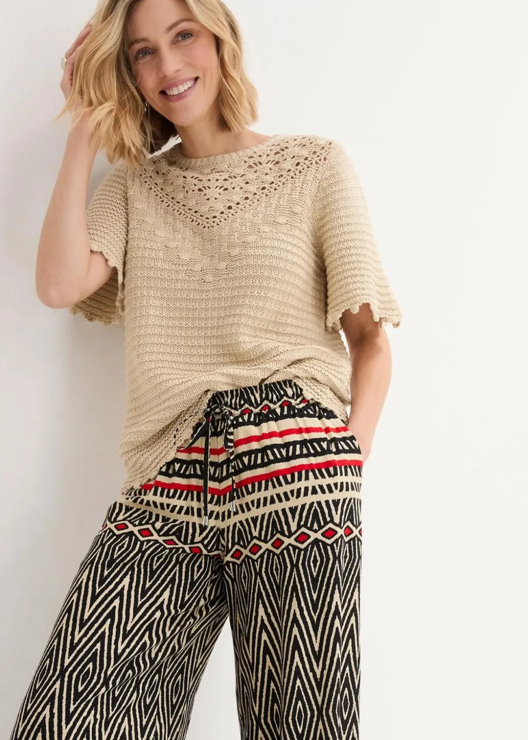 Damen bonprix Kurzgrößen|Bekleidung·Kleider|Marlenehose aus fließender Viskose