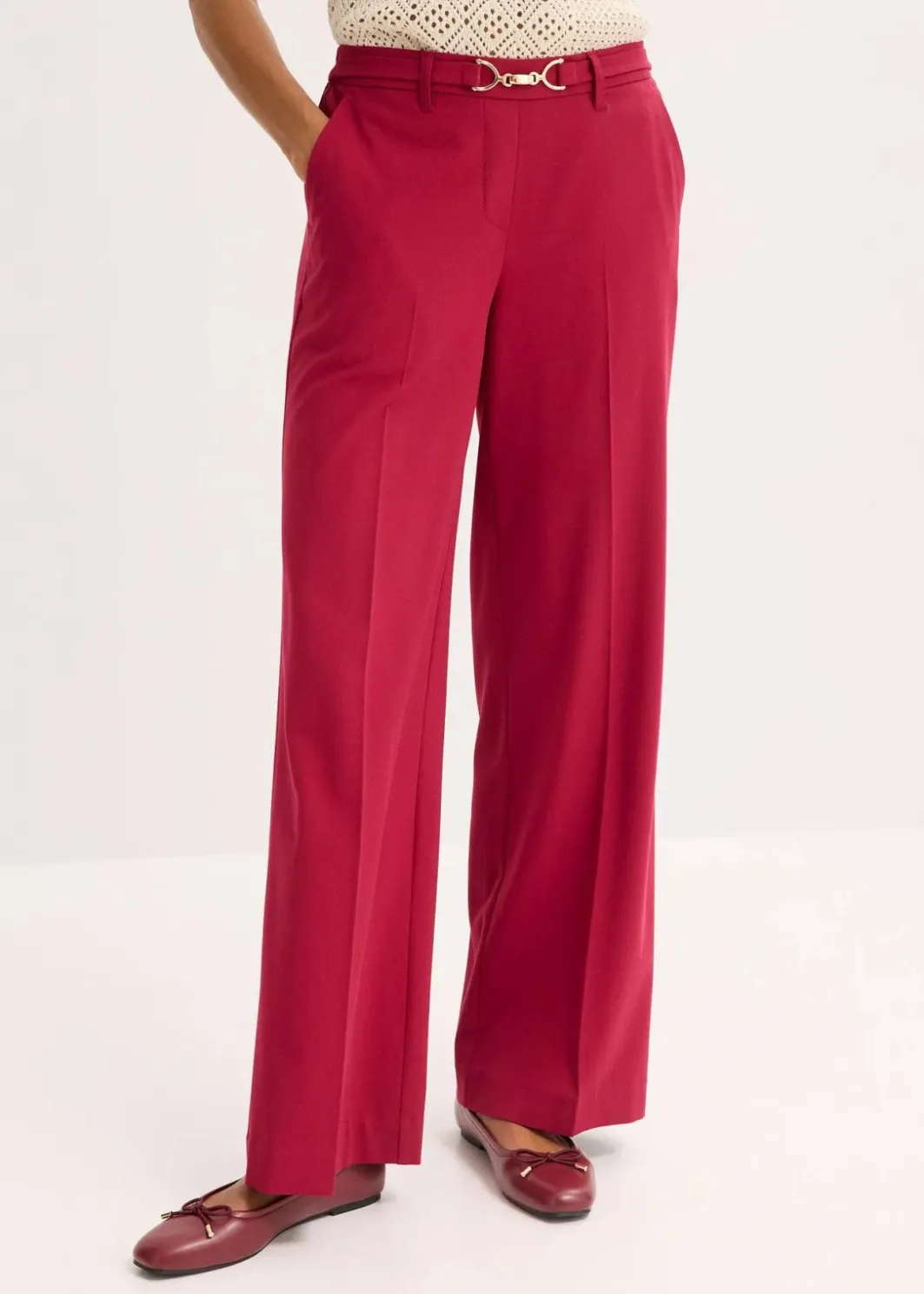 Damen bonprix Hosen|Bekleidung·Kleider|Marlenehose mit Ziergürtel