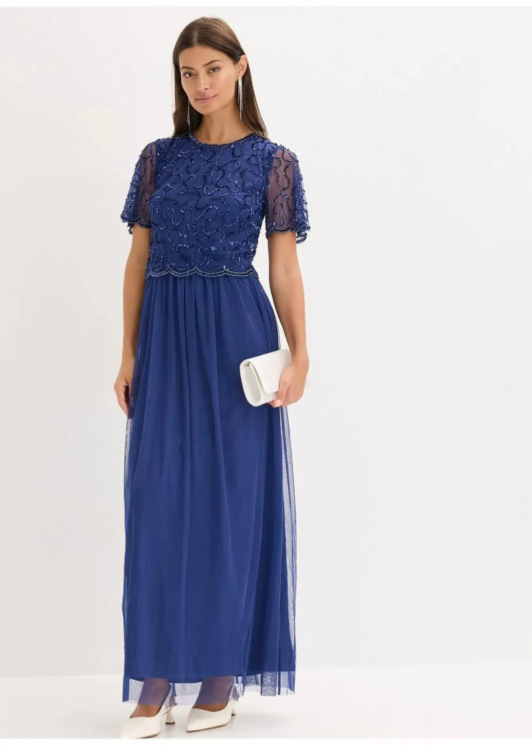 Damen bonprix Bekleidung·Pullover & Strickjacken|Festliche Mode|Maxikleid aus feinem Tüll mit Paillettenstickerei