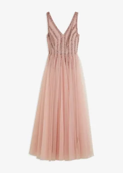 Outlet Maxikleid aus feinem Tüll mit Paillettenstickerei Damen Kleider|Festliche Mode