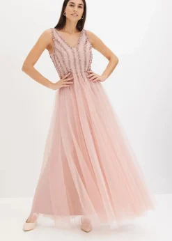 Outlet Maxikleid aus feinem Tüll mit Paillettenstickerei Damen Kleider|Festliche Mode