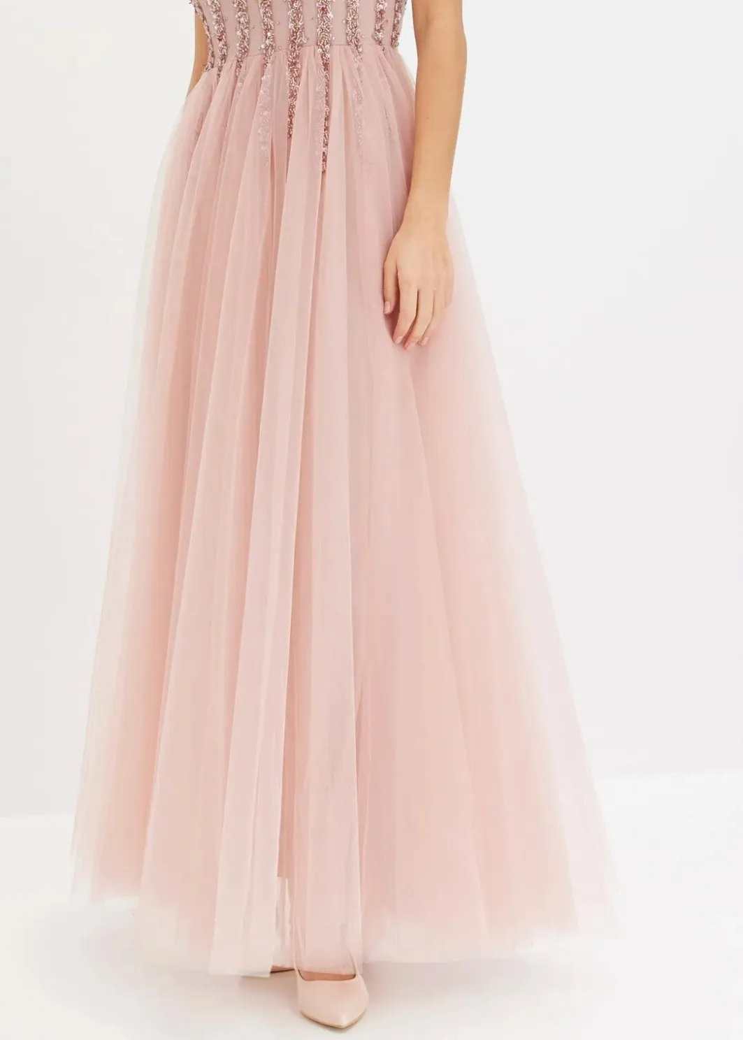 Outlet Maxikleid aus feinem Tüll mit Paillettenstickerei Damen Kleider|Festliche Mode