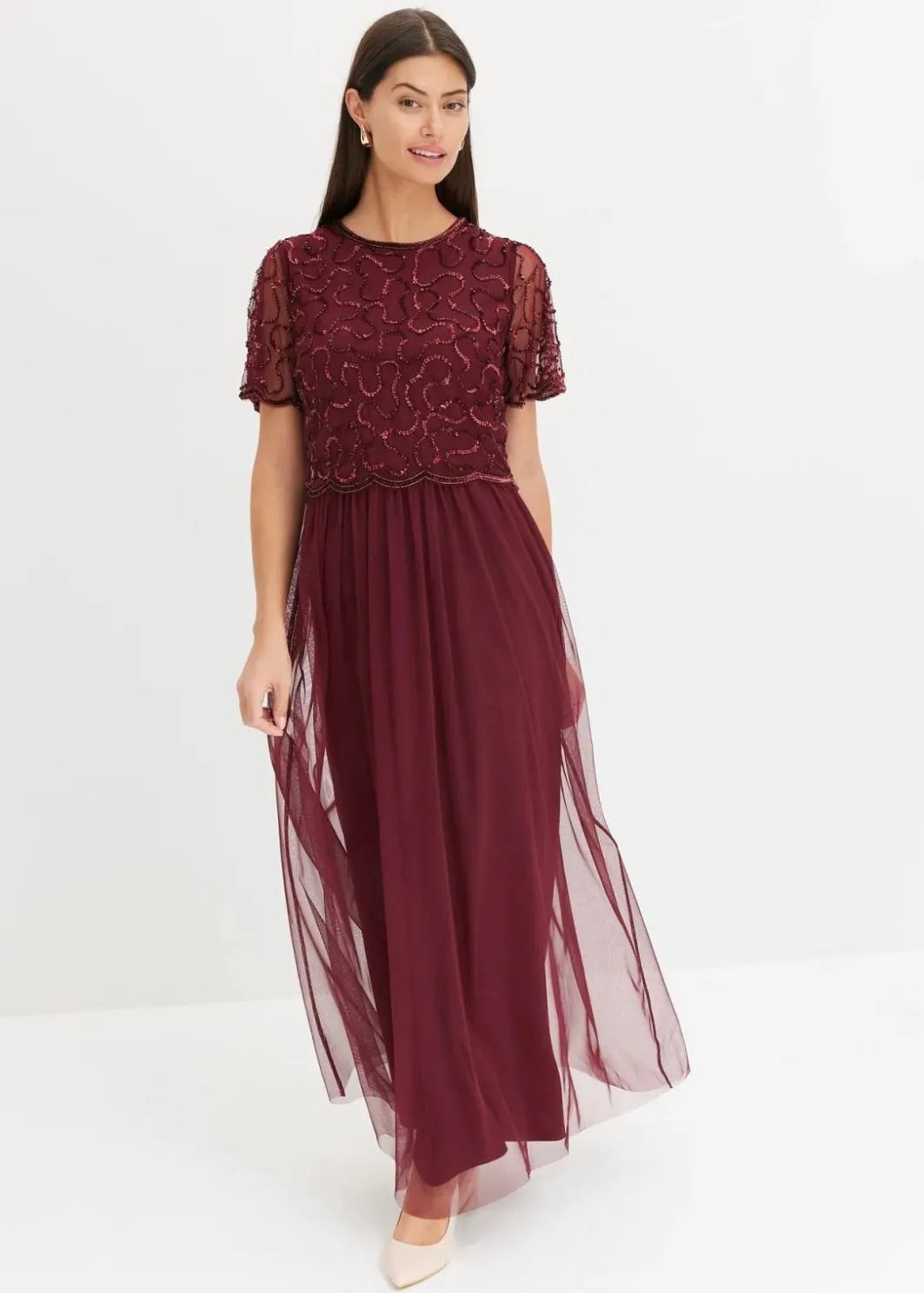 Damen bonprix Kleider|Festliche Mode|Maxikleid aus feinem Tüll mit Paillettenstickerei