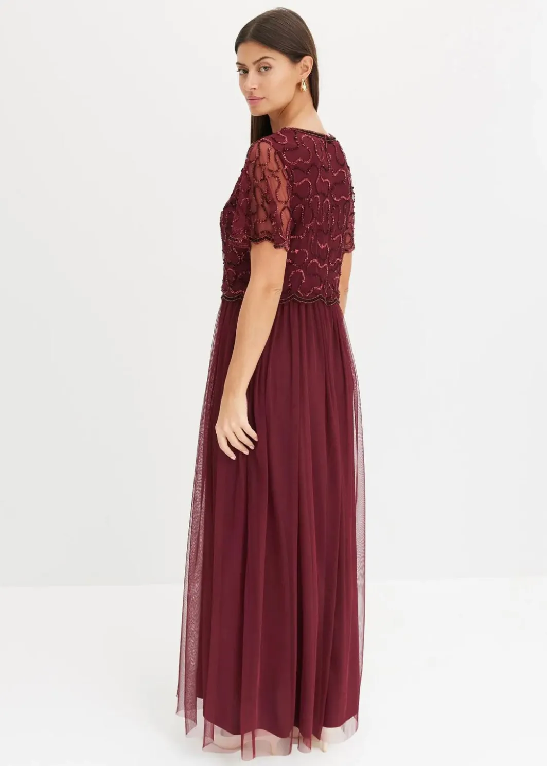 Damen bonprix Kleider|Festliche Mode|Maxikleid aus feinem Tüll mit Paillettenstickerei