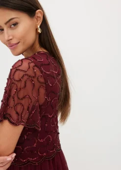Damen bonprix Kleider|Festliche Mode|Maxikleid aus feinem Tüll mit Paillettenstickerei