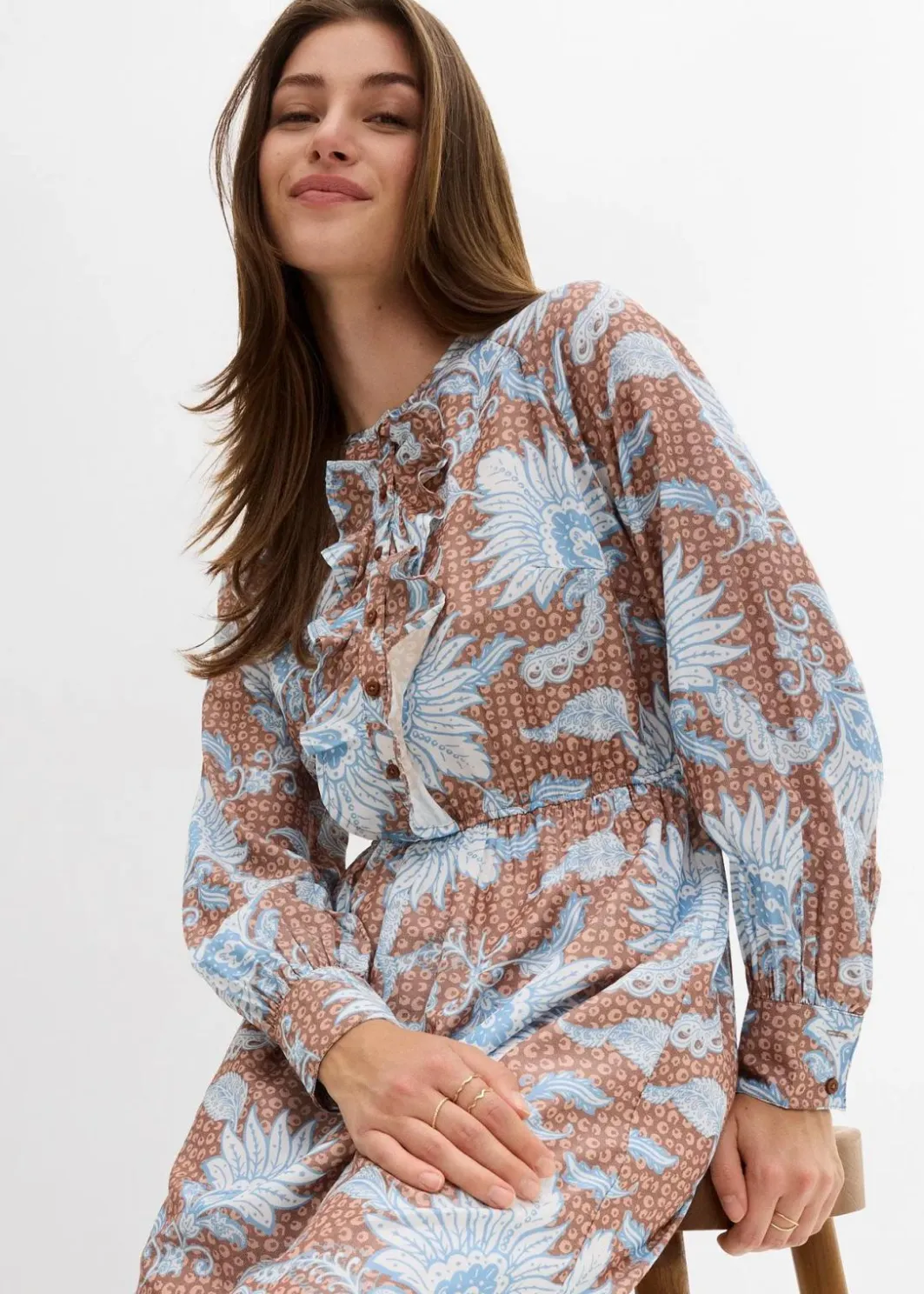 Damen bonprix Bekleidung·Pullover & Strickjacken|Nachhaltigere Materialien|Maxikleid aus feinem Viskose-Mix