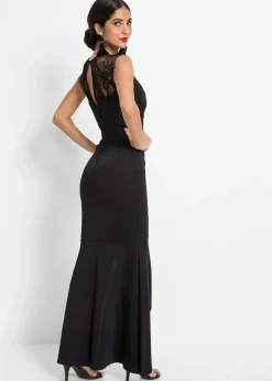 Damen bonprix Kleider|Festliche Mode|Maxikleid aus fester Scuba-Qualität mit Spitze