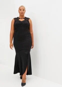 Damen bonprix Kleider|Festliche Mode|Maxikleid aus fester Scuba-Qualität mit Spitze