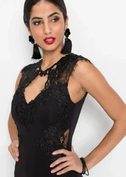 Damen bonprix Kleider|Festliche Mode|Maxikleid aus fester Scuba-Qualität mit Spitze