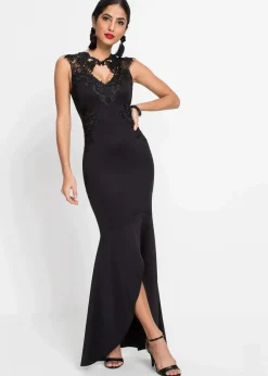 Sale Maxikleid aus fester Scuba-Qualität mit Spitze Damen Kurzgrößen|Kurzgrößen