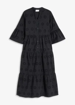 Damen bonprix Kleider|Maxikleid aus reiner Baumwolle mit Lochstickerei