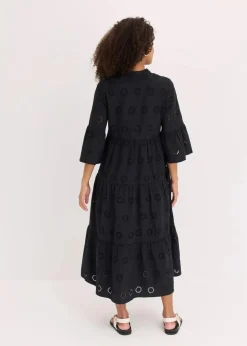 Damen bonprix Kleider|Maxikleid aus reiner Baumwolle mit Lochstickerei