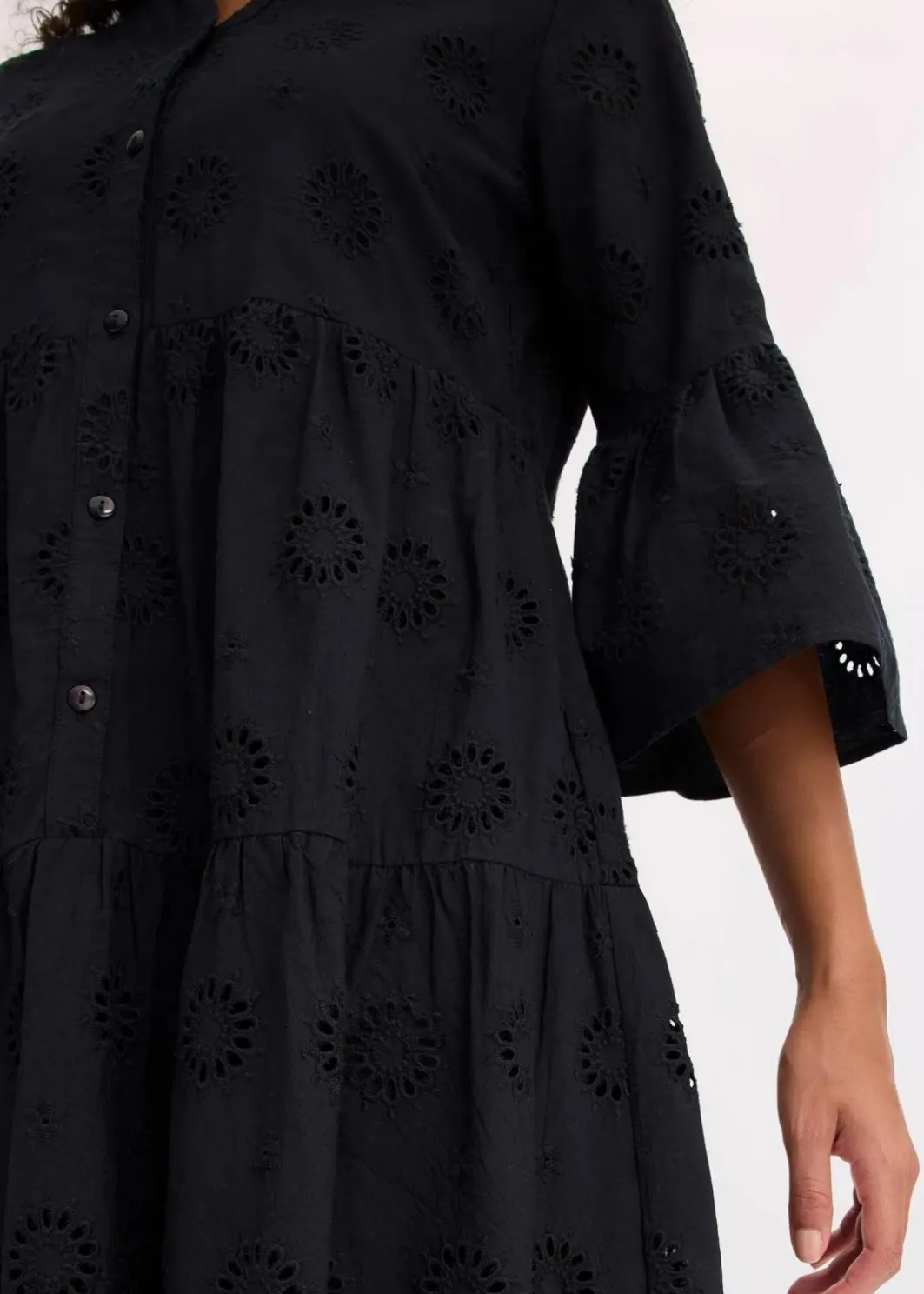 Damen bonprix Kleider|Maxikleid aus reiner Baumwolle mit Lochstickerei