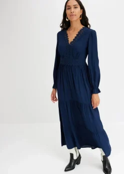 New Maxikleid aus reiner Viskose Damen Kleider|Bekleidung·Pullover & Strickjacken
