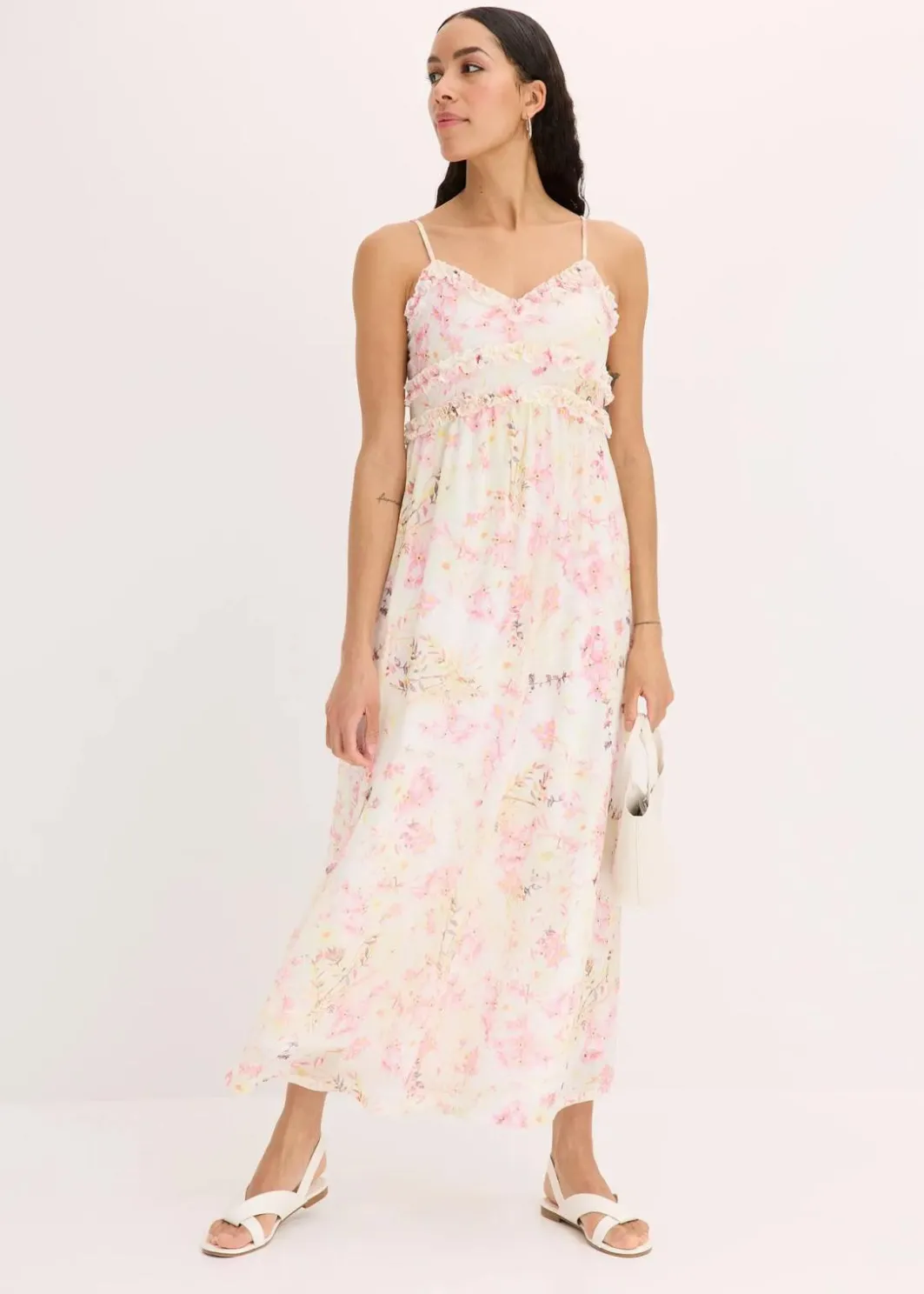 Damen bonprix Kleider|Kurzgrößen|Maxikleid aus zartem Mesh