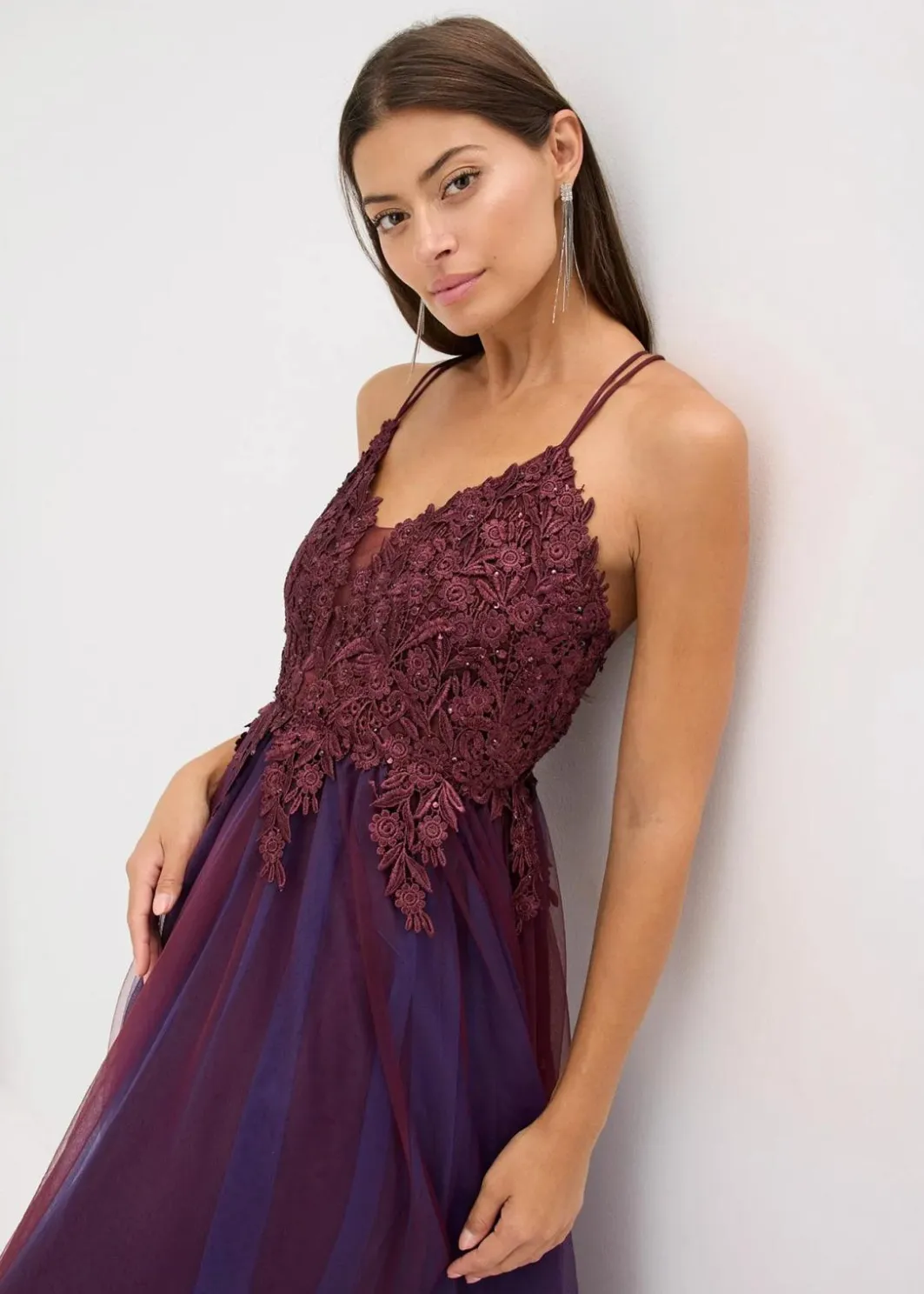 Damen bonprix Bekleidung·Pullover & Strickjacken|Festliche Mode|Maxikleid aus zartem Tüll mit Spitze
