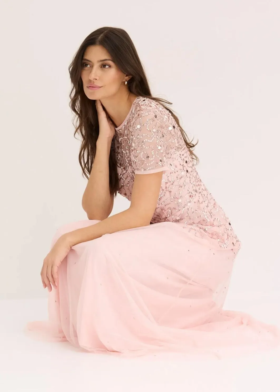 Damen bonprix Bekleidung·Pullover & Strickjacken|Festliche Mode|Maxikleid aus zartem Tüll mit Paillettenstickerei
