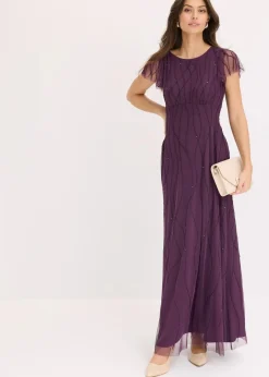Damen bonprix Bekleidung·Pullover & Strickjacken|Festliche Mode|Maxikleid aus zartem Tüll mit Perlenstickerei