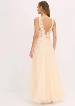 Damen bonprix Festliche Mode|Kleider|Maxikleid aus zartem Tüll mit Blumen-Applikation