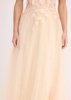 Damen bonprix Festliche Mode|Kleider|Maxikleid aus zartem Tüll mit Blumen-Applikation