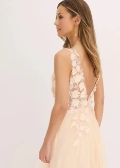 Damen bonprix Festliche Mode|Kleider|Maxikleid aus zartem Tüll mit Blumen-Applikation