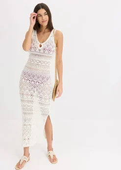 Damen bonprix Kleider|Bekleidung·Pullover & Strickjacken|Maxikleid in Häkeloptik
