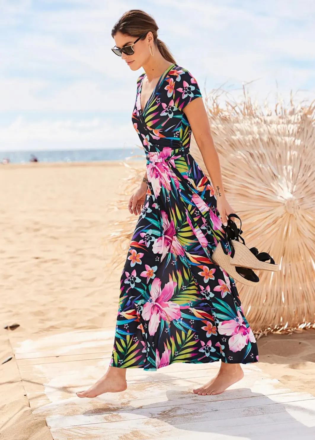 Damen bonprix Kleider|Maxikleid in Wickeloptik