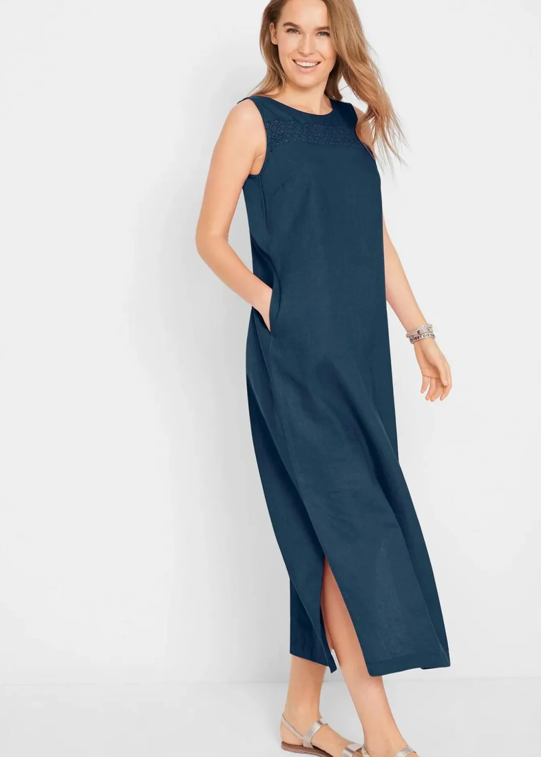 Damen bonprix Bekleidung·Pullover & Strickjacken|Kleider|Maxi-Kleid mit Leinen