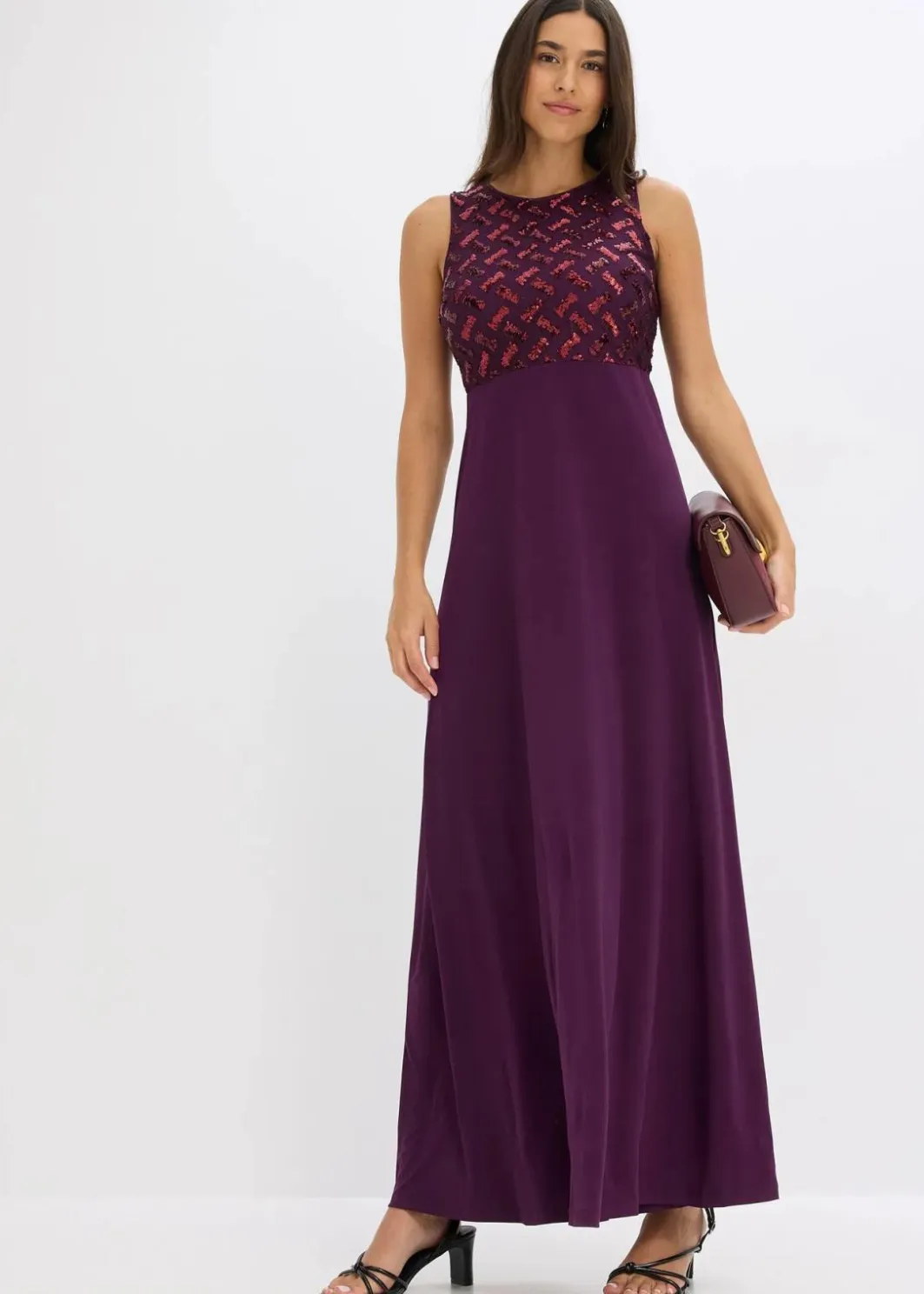 Damen bonprix Kleider|Festliche Mode|Maxikleid mit Paillettenstickerei