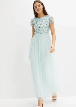 Damen bonprix Kurzgrößen|Bekleidung·Pullover & Strickjacken|Maxikleid mit Paillettenstickerei