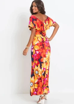 Damen bonprix Kleider|Maxikleid mit Volant und Gürtel