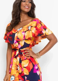 Damen bonprix Kleider|Maxikleid mit Volant und Gürtel