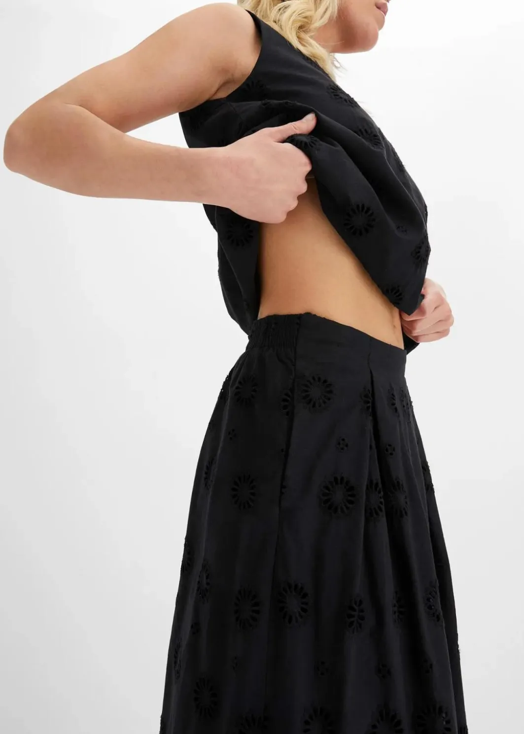 Damen bonprix Bekleidung·Sportbekleidung|Röcke|Maxirock aus Bio-Baumwolle mit Lochstickerei