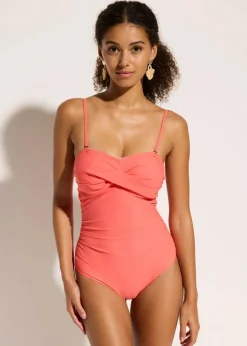 Damen bonprix Nachhaltigere Materialien|Badeanzüge|Medium Shape-Badeanzug mit Wickeloptik