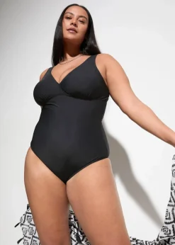 Damen bonprix Nachhaltigere Materialien|Shapewear|Medium Shape-Badeanzug mit tiefem Ausschnitt