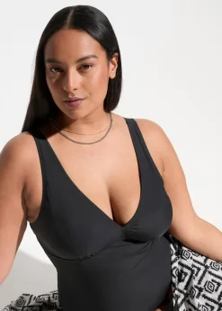 Damen bonprix Nachhaltigere Materialien|Shapewear|Medium Shape-Badeanzug mit tiefem Ausschnitt