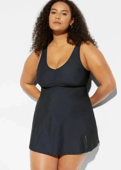 Damen bonprix Nachhaltigere Materialien|Shapewear|Medium Shape-Badekleid mit V-Ausschnitt