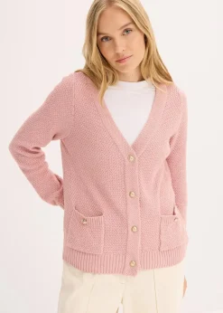 Damen bonprix Bekleidung·Umstandsmode|Pullover & Strickjacken|Melange Strickjacke mit goldfarbigen Knöpfen