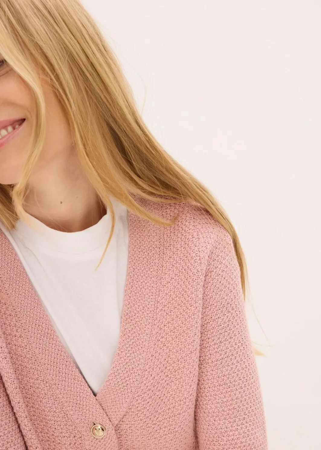 Damen bonprix Bekleidung·Umstandsmode|Pullover & Strickjacken|Melange Strickjacke mit goldfarbigen Knöpfen