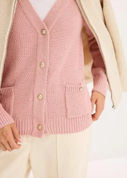 Damen bonprix Bekleidung·Umstandsmode|Pullover & Strickjacken|Melange Strickjacke mit goldfarbigen Knöpfen