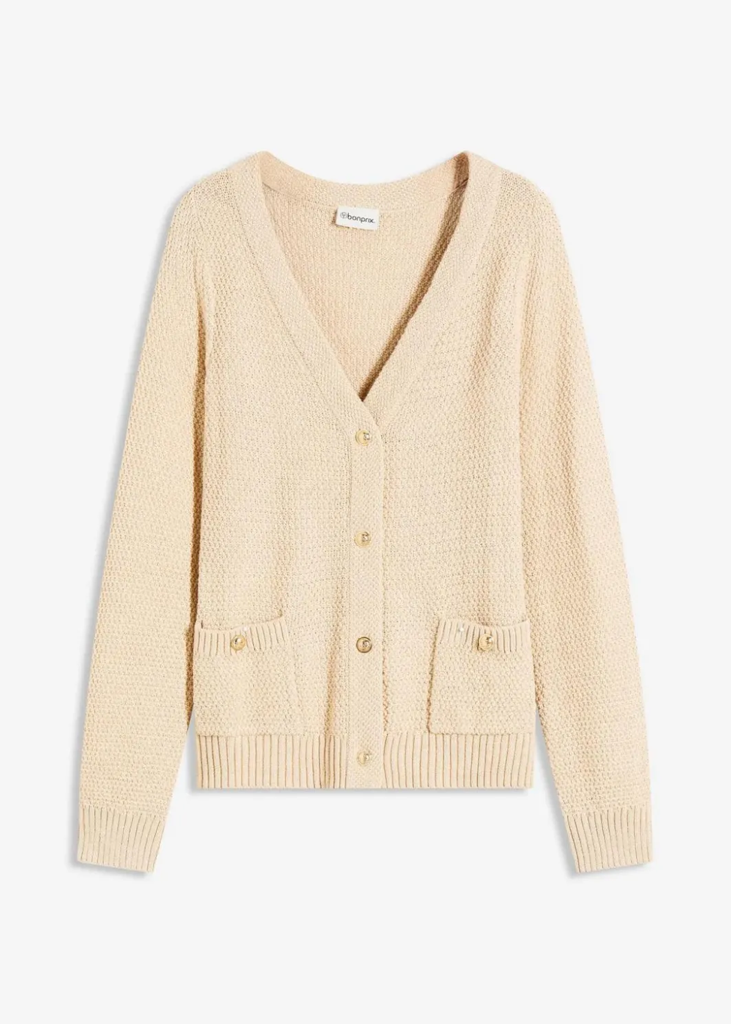 Damen bonprix Bekleidung·Umstandsmode|Pullover & Strickjacken|Melange Strickjacke mit goldfarbigen Knöpfen